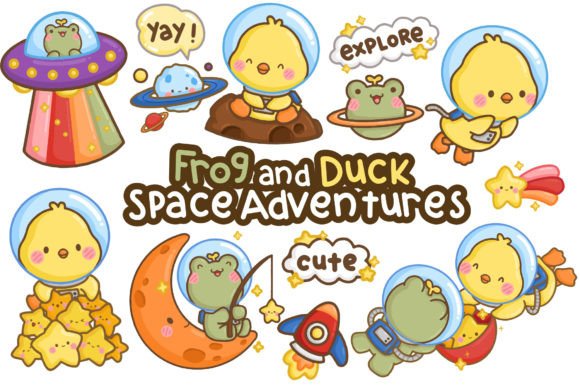 Download Hand Drawn Frog and Duck Astronauts - Hand drawn frog Collection